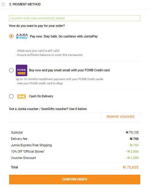 Select Payment method on Jumia