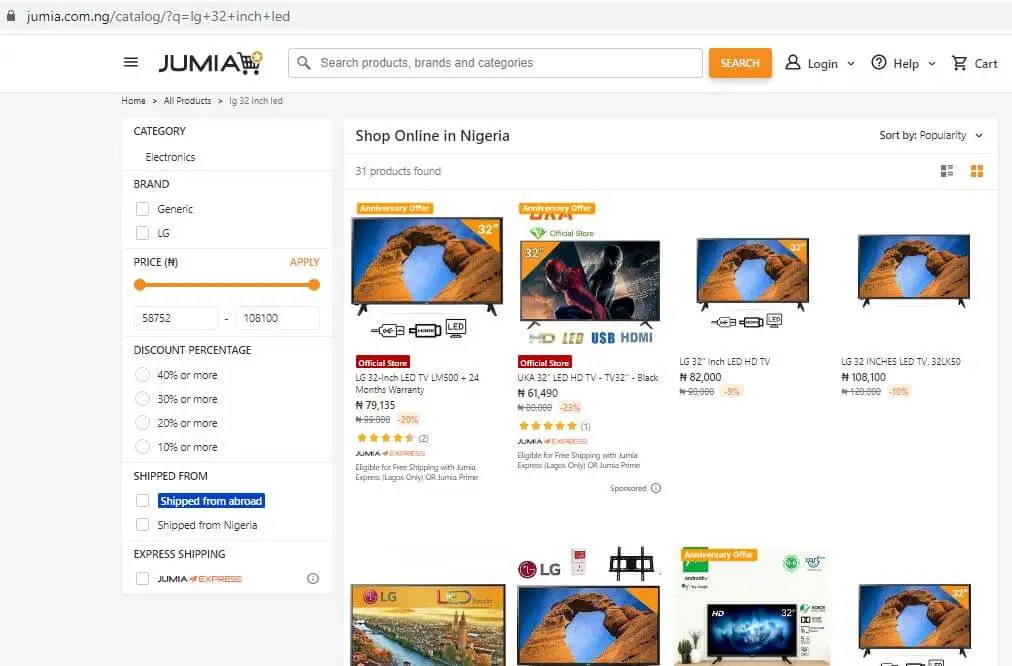Click on a product on Jumia Store